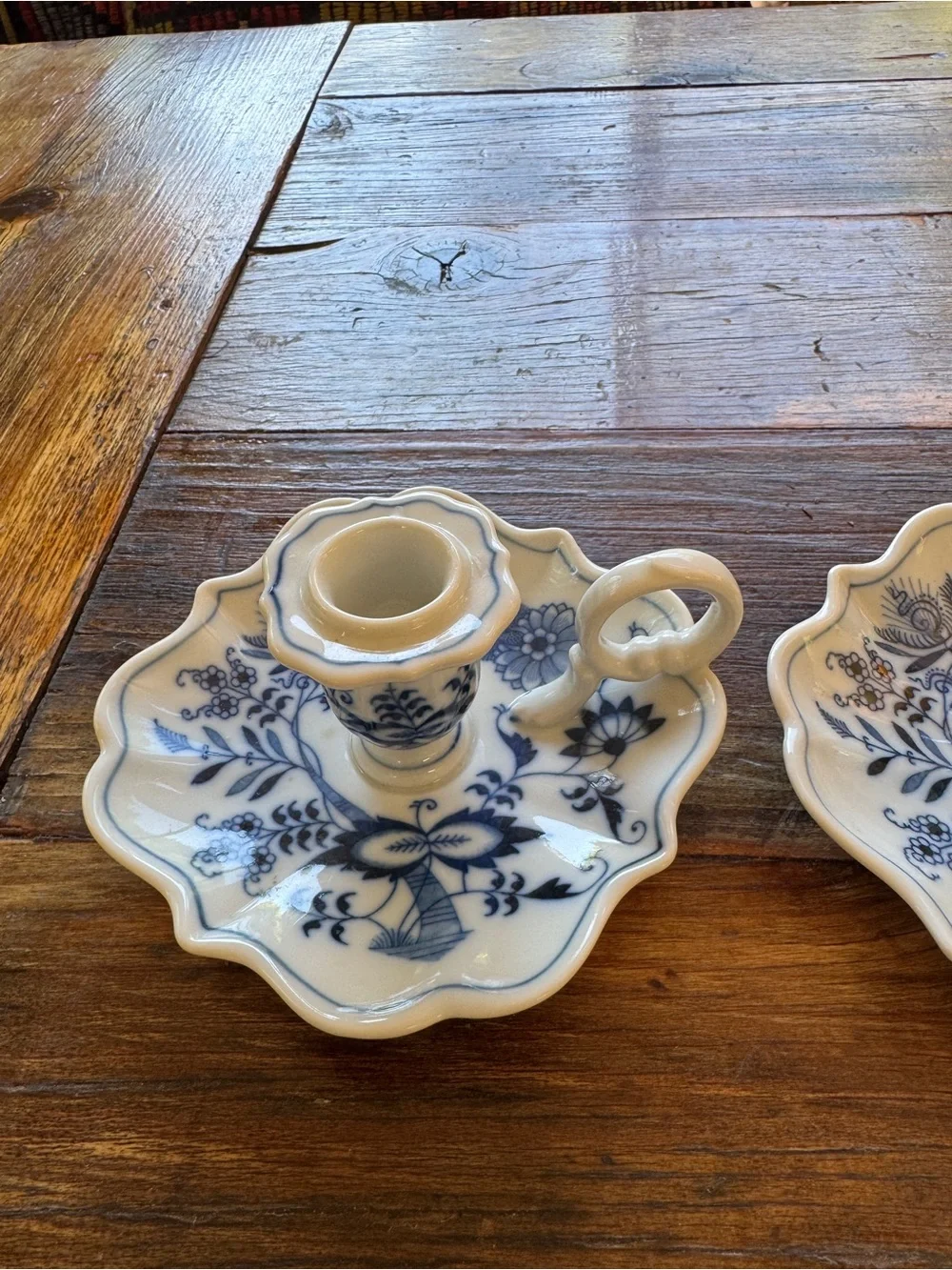 Blue Danube Blue Onion & White Porcelain Chamberstick candle sticks pair